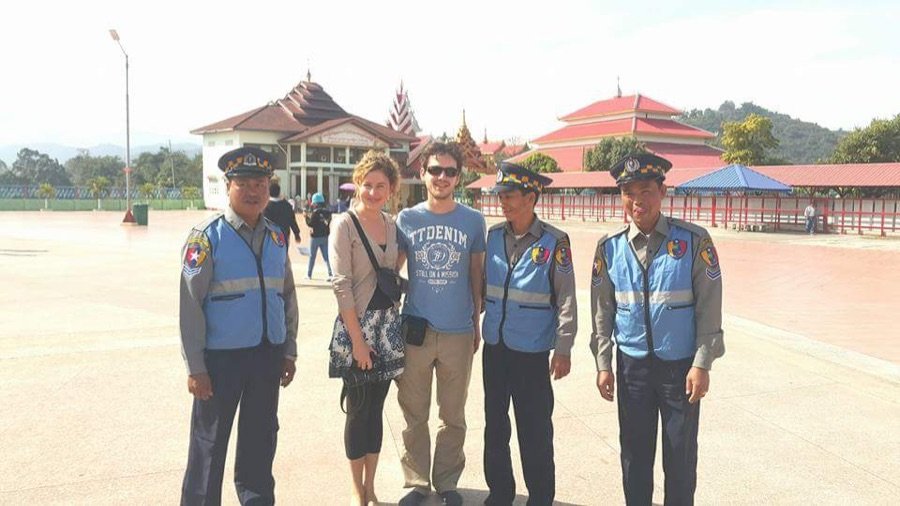 Guests visiting a temple with a Chiang Mai private tour guide and driver